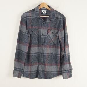 Vissla Central Coast Long Sleeve Flannel Plaid Gray Red Blanket Shirt Mens Sz M